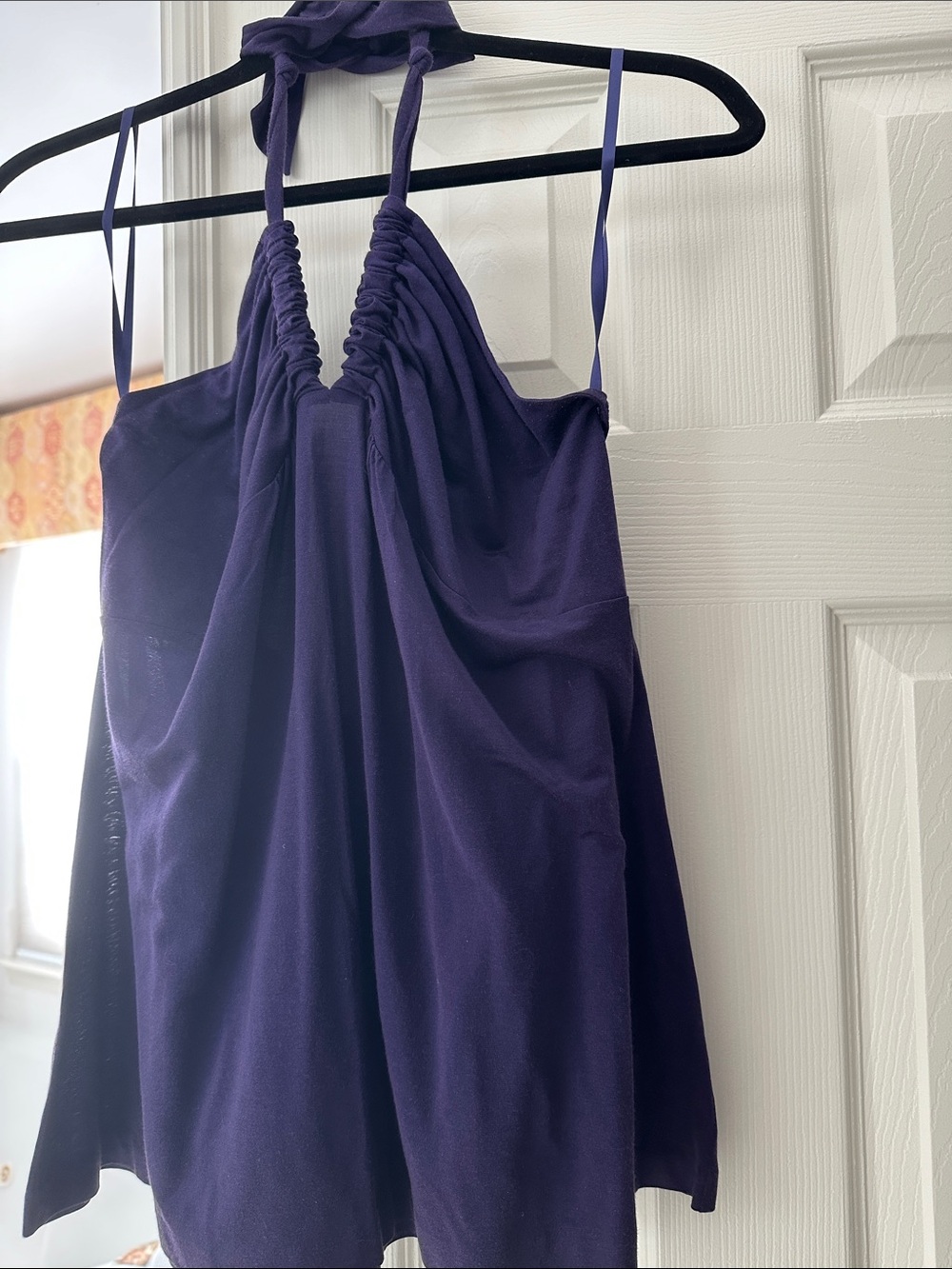 NWOT Banana Republic Deep Purple Ruched silk Halter Top, Large, never worn